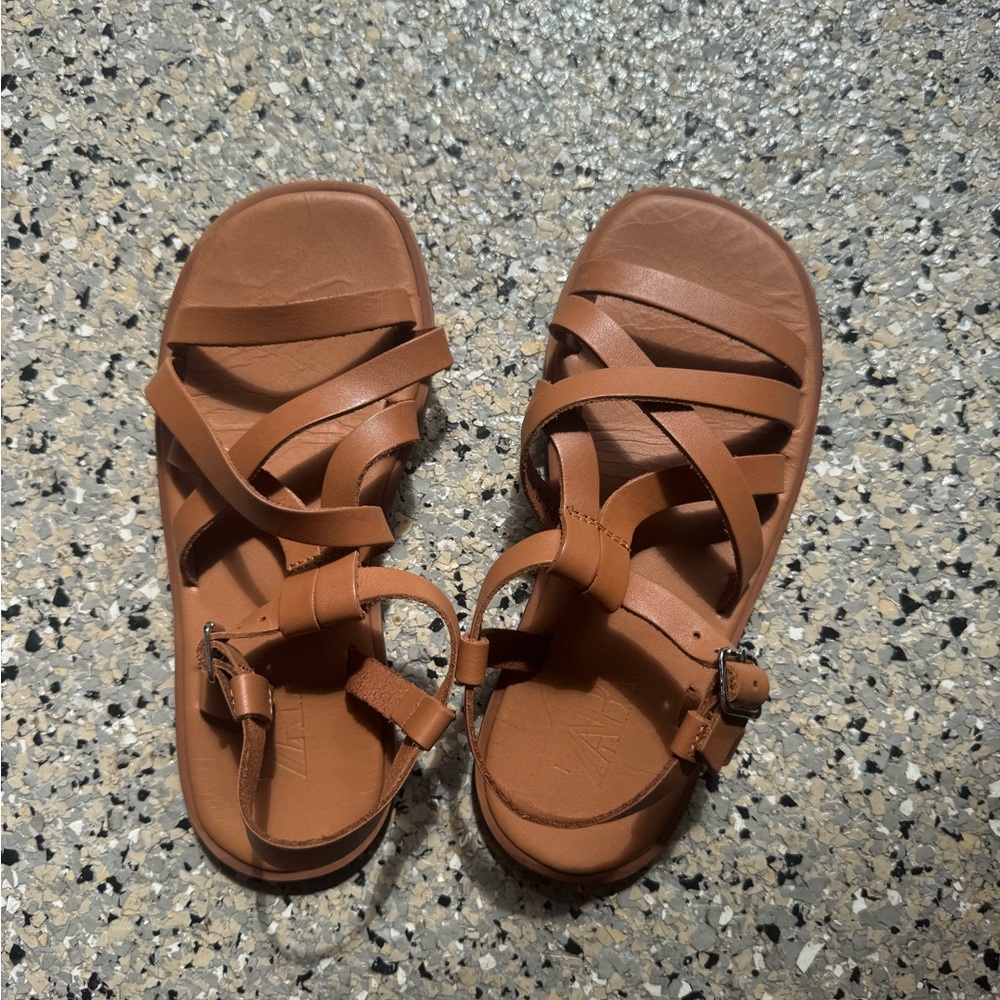 Zara Kids Brown Leather Sandals
